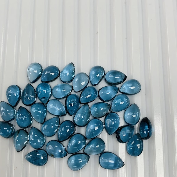 London Blue Topaz 6X8 MM Pear Cabs - Pack of 1 Pc- AAA Quality- Natural Blue Topaz Cabochon