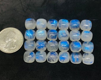 Moonstone 10M Cushion Cabs, Blue Moonstone , Rainbow Moonstone top Quality cut cushion Pack of 4 Pc.
