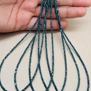 Diamond Blue tube faceted, Diamond Beads AAA Quality, Size 1-2x2-3 mm, diamond faceted tube shape. length 15&quot;, Natural Diamond 14 carat