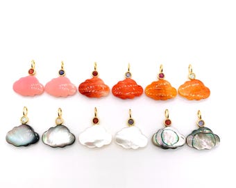 Colgante de concha natural con forma de nube, tamaño 18 x 12 mm - Plata 925 y baño de oro - Colgante de concha - Colgante de plata con incrustación de piedra preciosa