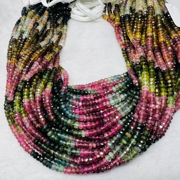 Multi Tourmaline faceted 4MM Rondelle , Mix color beads Fine quality 14" Strand, Tourmaline faceted roundel.