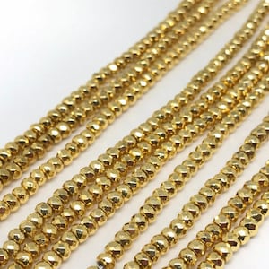 3MM Hematite Faceted Roundel Gold  Coating, AAA Quality , hematite beads 16 Inch Length