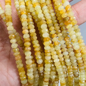 Yellow Sapphire 4MM Faceted Roundel, AAA Quality , 16 Inch Strand , Natural Yellow sapphire gemstone . precious stone beads