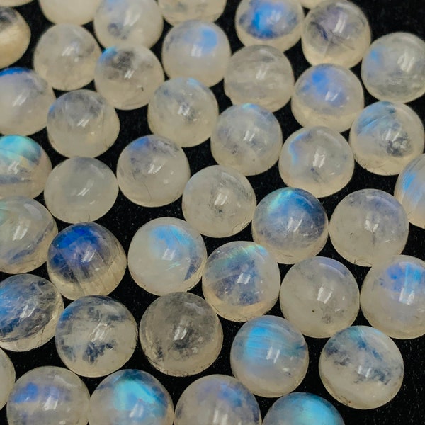 8 MM Rainbow Moonstone Round Cabs - Pack of 6 Piece - AAA quality-  Rainbow Moonstone Cabochons
