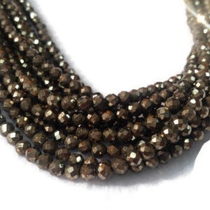 4MM China Cut Natural Pyrite Faceted Round , Natural Super Fine Cutting small size beads , length in 40Cm