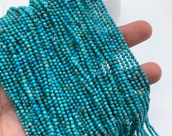 Perline rotonde sfaccettate in turchese da 2 mm - Lunghezza 39 cm - Qualità AAA - Perline rotonde sfaccettate in turchese naturale