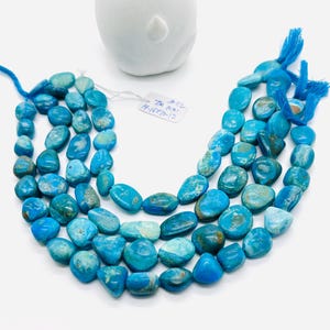 Blue Opalina Nugget Beads • 14-16x10-12 mm Size • Code #C2 • Length 10 " •  Natural Blue Opalina Tumble beads  •. AAAA Quality