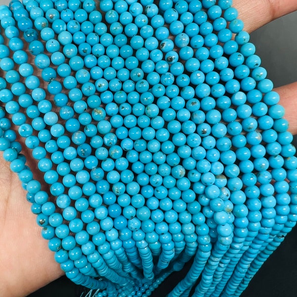 4MM Sleeping Beauty Turquoise Round Beads   -100 % Natural Turquoise -  Length 40 cm - Turquoise Round Blue AAAA Quality