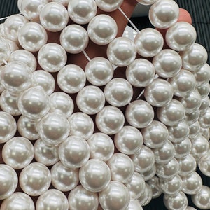 White Shell Pearl Round Beads - 12/ 14 mm Size - AAA Quality- 40 cm Length - Shell Beads