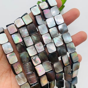 Black Mother of Pearl Beads • 8x12 mm Size • 40 cm length • AAA Quality • Natural Black Mother of Pearl Rectangle Beads