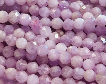 5MM Kunzite Round Faceted Beads, AAA Quality, Length 40cm -Natural Kunzite Beads-Purple Color , AAA quality origin brazil