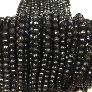 Pack of 2 Strand 5mm Black Spinel Round Faceted Beads, Black Spinel Faceted Balls, Length 13&quot;