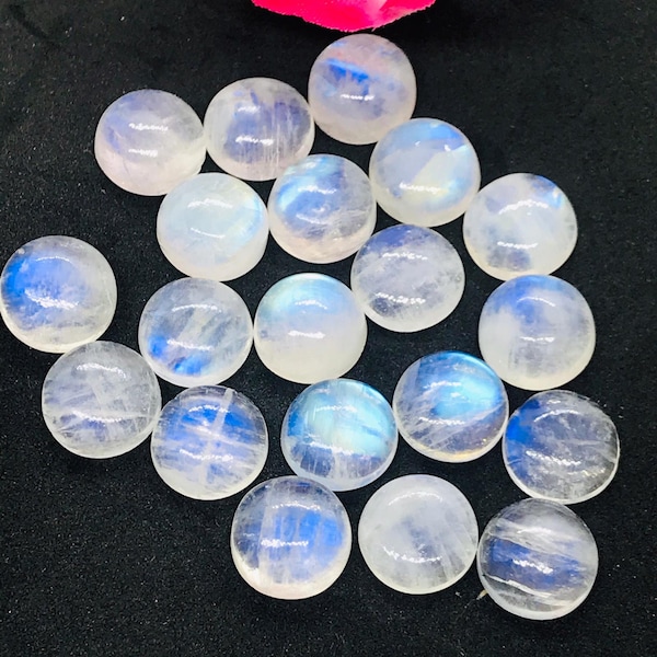 12MM MOONSTONE ROUND CABOCHON , Pack of 2 pcs. Blue Fire Moonstone cabs  . Moonstone Loose Cabs, Origin India .