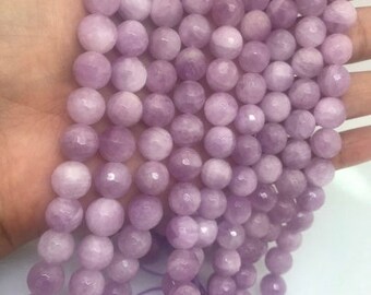 10MM Kunzite Round Faceted Beads, AAA Quality, Length 40cm -Natural Kunzite Beads-Purple Color , AAA quality origin brazil