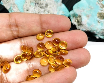 Cabujones redondos de citrino de 6 mm - Cabinas de buen color amarillo, cabinas de citrino natural, paquete de 4 piezas