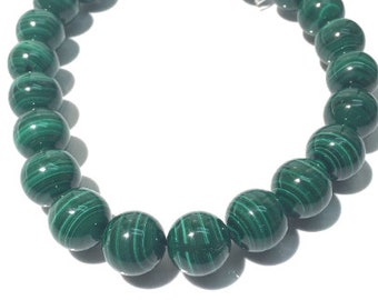 Contas redondas de malaquita de 20 mm, comprimento do fio 40 cm - Contas de alta qualidade - Contas de malaquita - Cor verde escuro - Qualidade AAA
