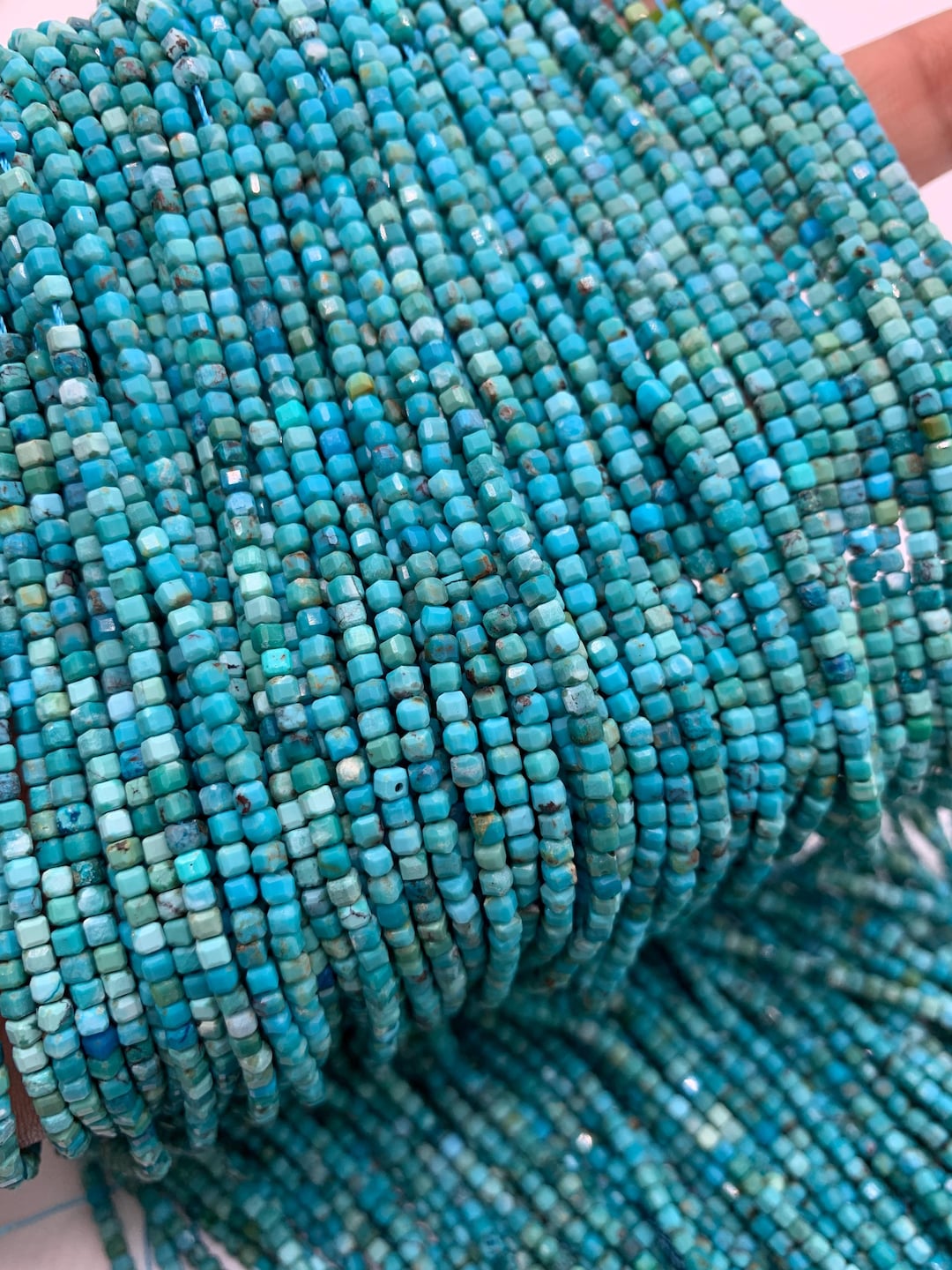2mm Turquoise Faceted Cube Beads - Length 39 Cm -AAA Quality - Natural ...