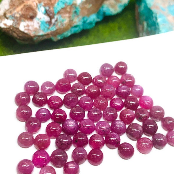 Natural Ruby Cabochon 6 mm Size -Pack of 2 Pieces - AAA Quality-  Origin Tanzania- Ruby Round Cabs- Natural Ruby Stones