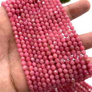 4 mm fasetowane okrągłe koraliki rodonitu • Jakość AAA • Długość 38 cm • Naturalne fasetowane koraliki rodonitu