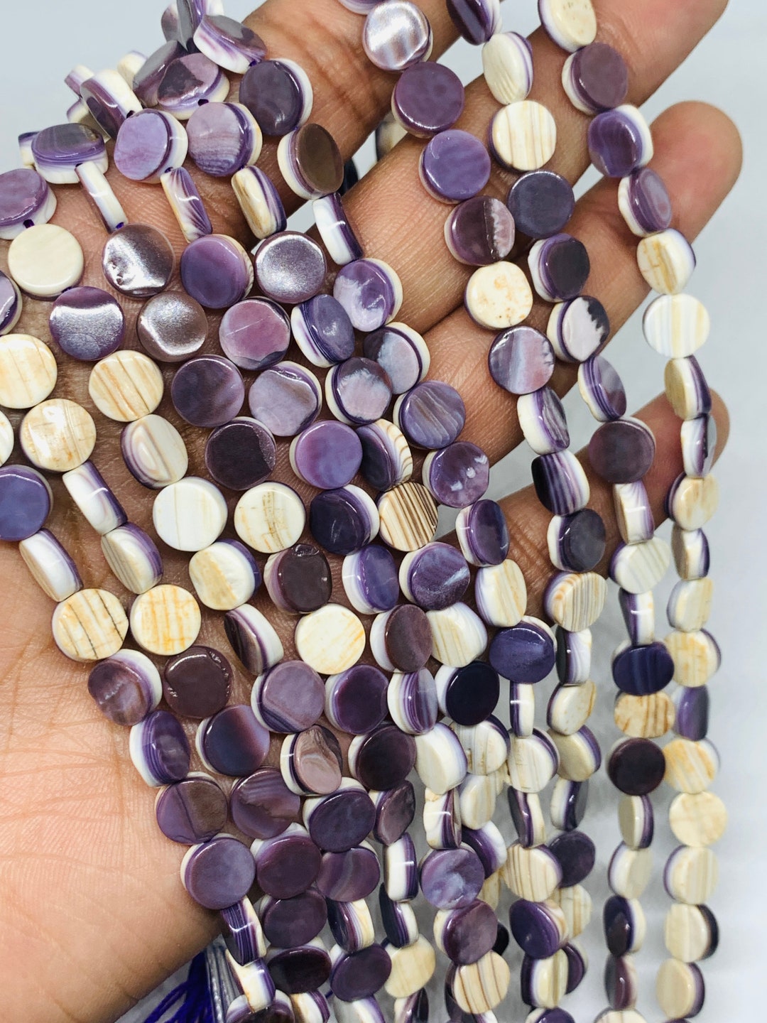 Wampum Quahog Shell Coin Beads 10 Mm Size 40 Cm Length AAA Quality