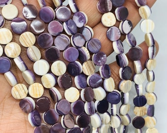 Wampum Quahog Shell Coin Beads • 6 mm Size • 40 cm length • AAA Quality • Natural Wampum Shell • Purple Color • Origin East Coast USA