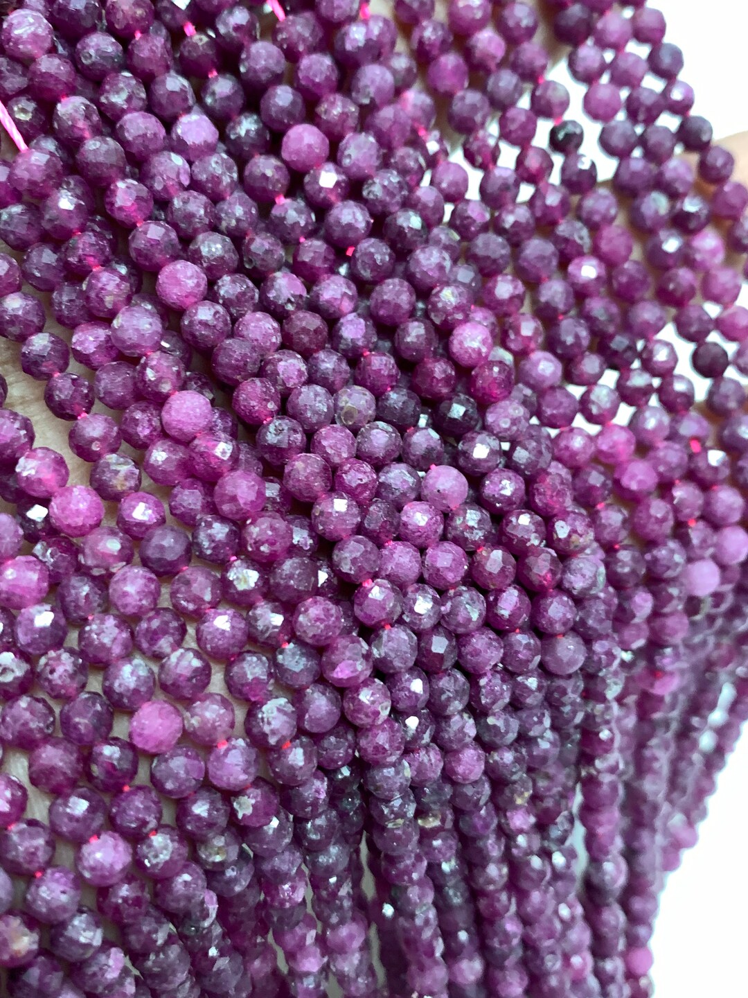 Natural Ruby Faceted Round Beads 4mm Size Natural Gemstone Beads 39 Cm Length Ruby Beads Etsy