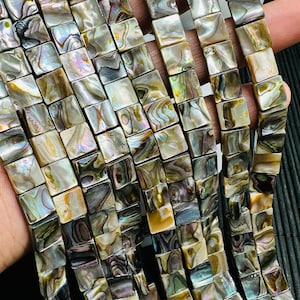 Abalone Shell Square Beads • 8 mm Size • 40 cm length • AAA Quality • Natural Abalone Shell • Origin Australia