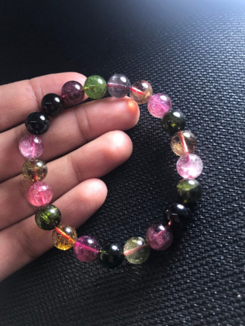 AAAA quality Bracelet 9MM Multi Tourmaline Smooth Round beads Natural Multi Tourmaline length 7.5 code hk02