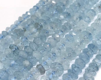 6MM Aquamarine faceted Rondelles AAA grade, , Length 15.5" Machine cut top quality roundel . Blue Aquamarine