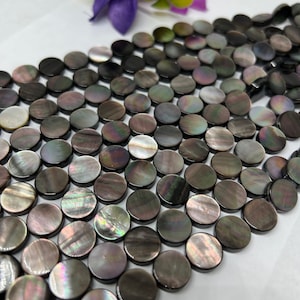 Black Mother of Pearl Coin Beads • 12 mm Size • 40 cm length • AAA Quality • Natural Black Mother of Pearl Doublet coin Beads