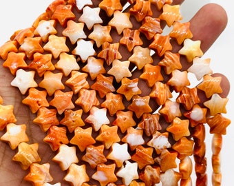 Spiny Oyster Star Beads • 10 mm Size • 40 cm length • AAA Quality • Natural Spiny Oyster Orange Color • Origin Mexico