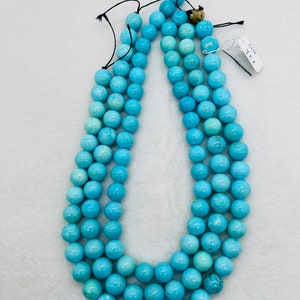 Cuentas redondas de turquesa de 12 mm de tamaño - 100 % turquesa natural - Longitud 20 cm - Media hebra, cuentas de turquesa de la bella durmiente, origen Arizona