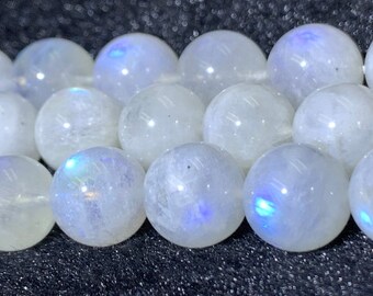 Mondstein 12MM Runde Perlen, Regenbogen Mondstein Perlen, Länge 16" und AAA Qualität, Ursprung Indien. Feine Qualität und perfekte Runde mit blauem Blitz
