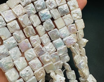 Perlas cuadradas de 10 a 11 mm, tamaño AAA, perlas de agua dulce naturales, longitud 40 cm