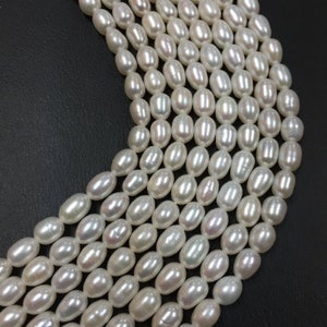 Pearl Rice Beads 5x7mm size, 15 Inch Strand , Freshwater cultured Pearl