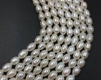Pearl Rice Beads 5x7mm size, 15 Inch Strand , Freshwater cultured Pearl