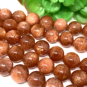 Sunstone Round Beads 14 mm AAAA Quality 40 cm Strand, Top Grade sSunstone Round Beads- Natural sunstone with many flash