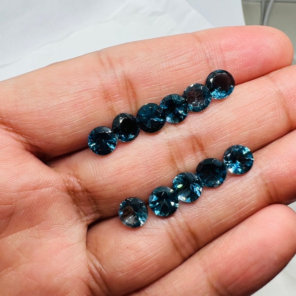 London Blue Topaz 6MM Faceted Round  -  AAA Quality  - Pack 2 Piece -  Natural London Blue Topaz Stone -  Loose gemstone