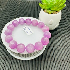 Kunzite Round Bracelet - 14 mm Size - Code B12  - 4A Quality - Natural Kunzite Bracelet - Length 7.5 Inch