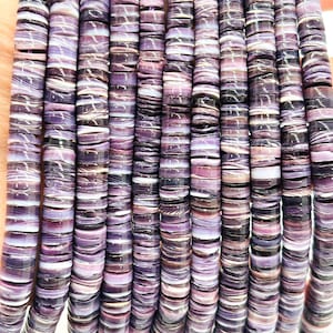 Wampum Quahog Shell Beads •4-8MM Size • 40 cm length • AAA Quality • Natural Wampum Shell • Purple Color • Origin East Coast USA