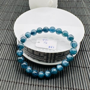 Blue Kyanite Bracelet - 8 mm Size - Code #K1 - AAAA Quality - Length 7.5 Inch- Natural Kyanite Round Bracelet