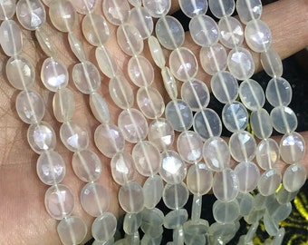 Chalcedony faceted Oval 8X10 MM Faceted ,Pearl coated Chalcedony  Beads, AAA Quality beads . Length 12 Inch.
