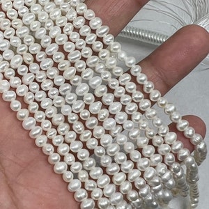 Cocarde perle 3.5MM AAA Qualité - Longueur 38cm- Perle d’eau douce naturelle de bonne qualité, perle de cocarde blanche
