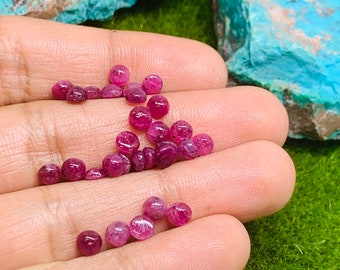 Natural Ruby Cabochon 5mm Size -Pack of 4 Pieces - AAA Quality-  Origin Tanzania- Ruby Round Cabs- Natural Ruby Stones