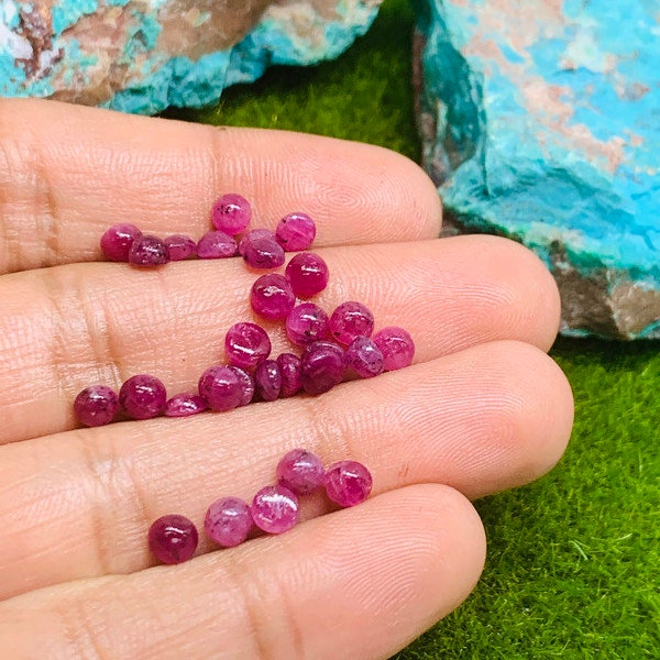 Natural Ruby Cabochon 5mm Size -Pack of 4 Pieces - AAA Quality-  Origin Tanzania- Ruby Round Cabs- Natural Ruby Stones