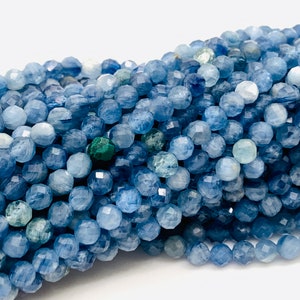 Kyanite Round Faceted Beads • 4 mm Size • AAA Quality • 40 cm Length • Natural Kyanite Faceted Round • Blue Kyanite Beads