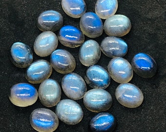 Labradorit Oval 7 x 9 MM Cabs. Natürliche Blue Fire Cabs, Edelstein Cabos Packung mit 6 Stück, Edelstein Cabs