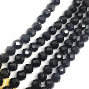 5mm Black Spinel Round Faceted Beads, Black spinel Faceted Balls, Length 16&quot;