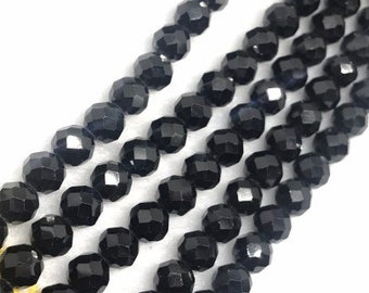 Contas redondas facetadas de espinélio preto de 6 mm, bolas facetadas de espinélio preto, comprimento 16"
