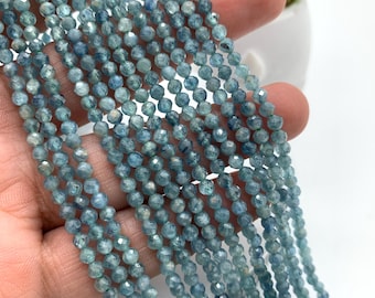 3mm Green/blue Kyanite Faceted Round Beads • AAA Quality • 39 cm Length • Natural Kyanite Faceted Round • Green Blue Kyanite Beads